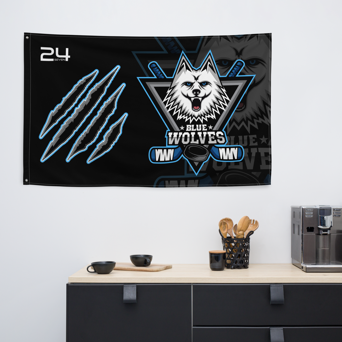 Blue Wolves Ice Hockey Flag