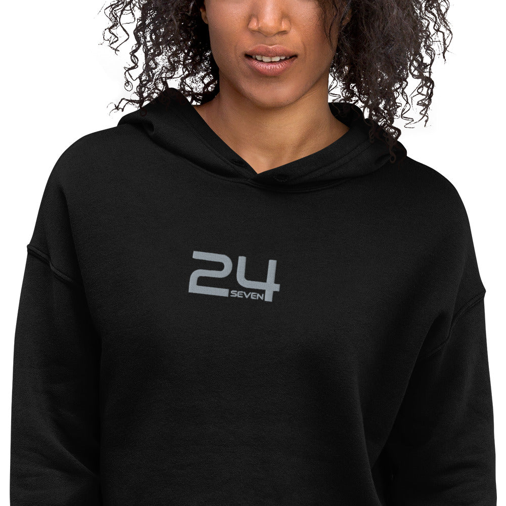 24 Seven Embroidered Grey Logo Crop Hoodie