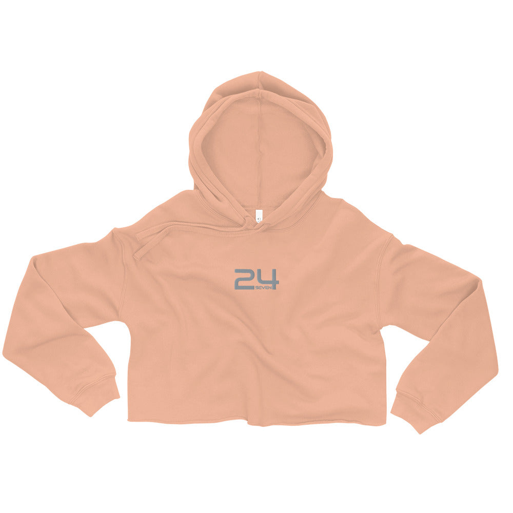 24 Seven Embroidered Grey Logo Crop Hoodie