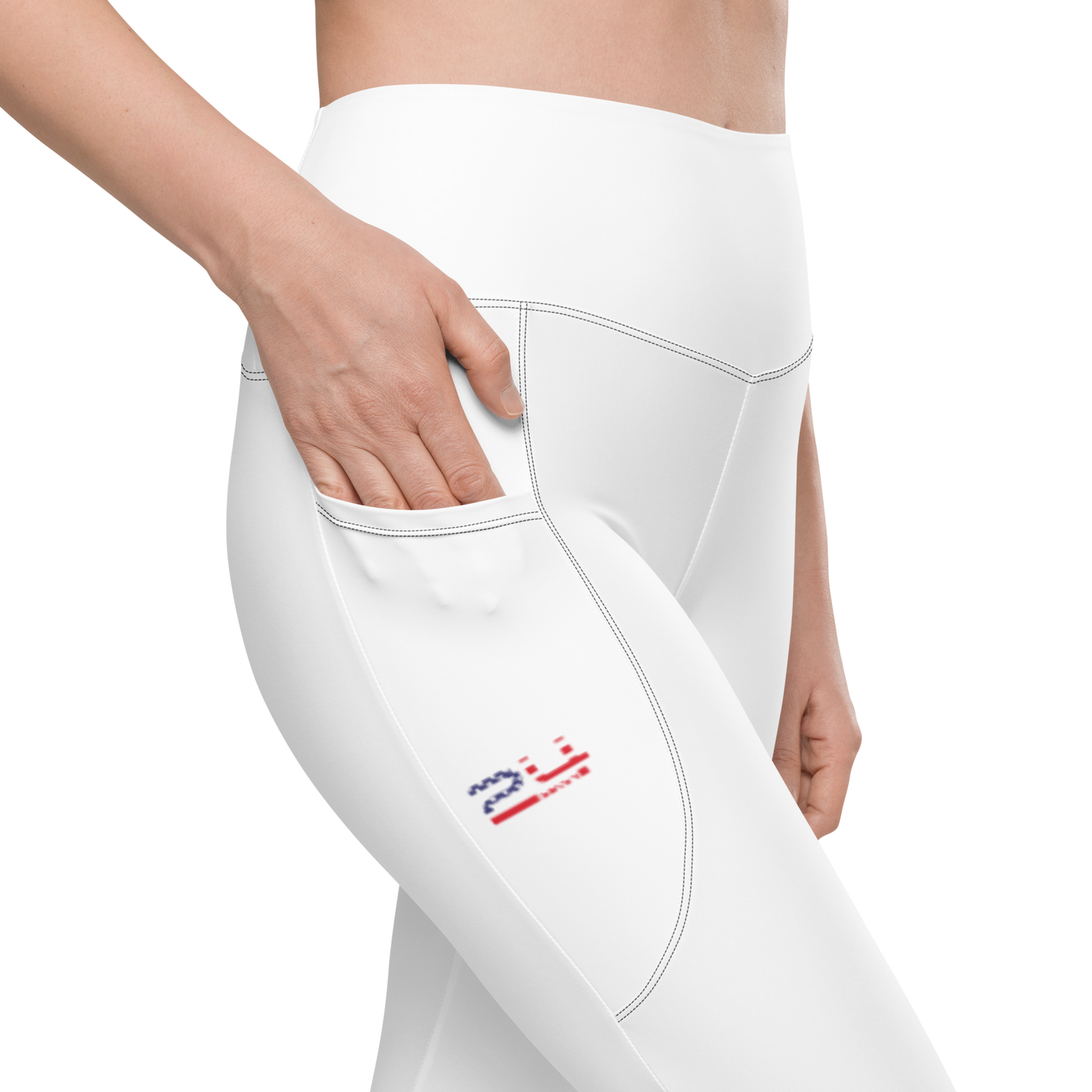 American Logo White Leggings with Pockets